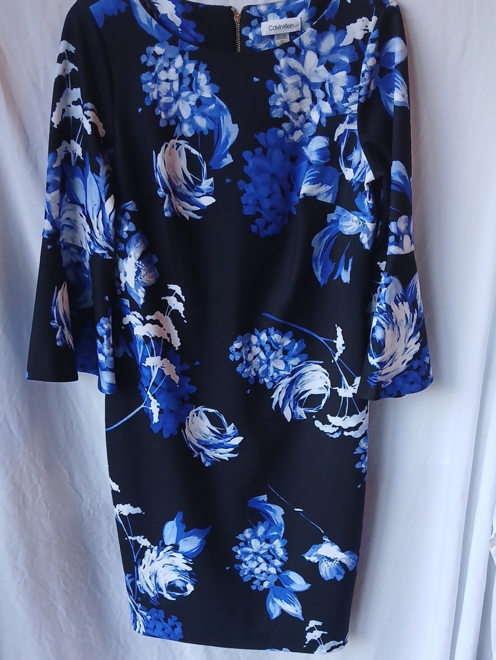 Calvin Klein Black Dress with Blue & White Floral Print